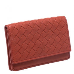مملوكة مسبقًا Bottega Veneta Orange Intrecciato Leather Business Card Case