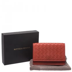 مملوكة مسبقًا Bottega Veneta Orange Intrecciato Leather Business Card Case
