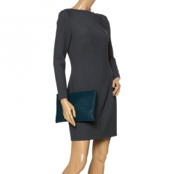 Pre Owned Bottega Veneta Teal Blue Intrecciato Leather Clutch