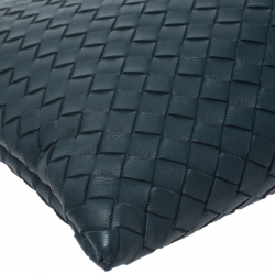 Pre Owned Bottega Veneta Teal Blue Intrecciato Leather Clutch