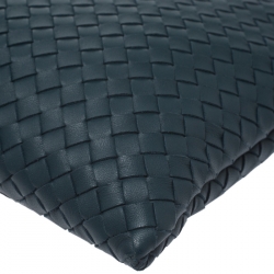 Pre Owned Bottega Veneta Teal Blue Intrecciato Leather Clutch