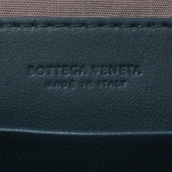 Pre Owned Bottega Veneta Teal Blue Intrecciato Leather Clutch