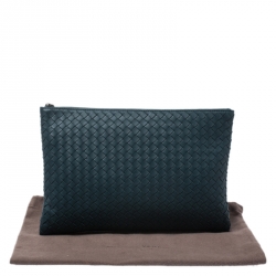 Pre Owned Bottega Veneta Teal Blue Intrecciato Leather Clutch
