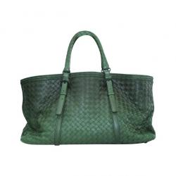 Pre Owned Bottega Veneta Dark Green Intrecciato Leather Tote Bag