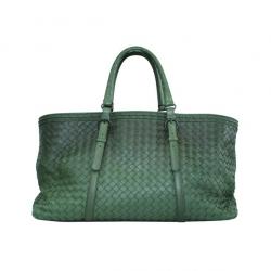 Pre Owned Bottega Veneta Dark Green Intrecciato Leather Tote Bag