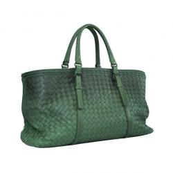 Pre Owned Bottega Veneta Dark Green Intrecciato Leather Tote Bag
