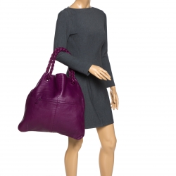 مملوكة مسبقًا Bottega Veneta Purple Smooth Leather Large Julie Tote
