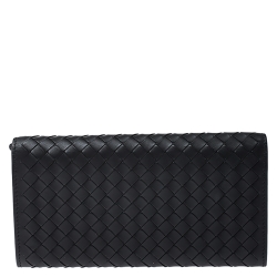 Pre Owned محفظة كونتينينتال بوتيغا فينيتا جلد أنترشياتو سوداء