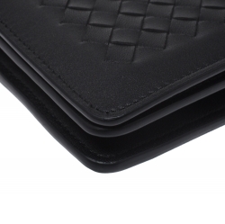 Pre Owned Bottega Veneta Black Intrecciato Leather Chain Clutch