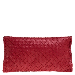 Pre Owned Bottega Veneta Red Intrecciato Leather Twist Lock Clutch