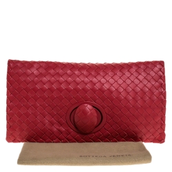 Pre Owned Bottega Veneta Red Intrecciato Leather Twist Lock Clutch