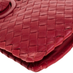 Pre Owned Bottega Veneta Red Intrecciato Leather Twist Lock Clutch