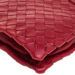 Pre Owned Bottega Veneta Red Intrecciato Leather Twist Lock Clutch