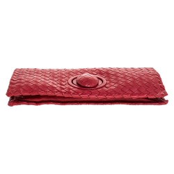 Pre Owned Bottega Veneta Red Intrecciato Leather Twist Lock Clutch
