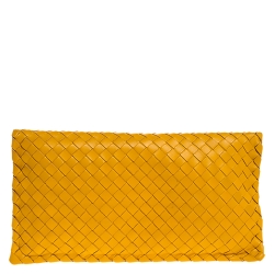 Pre Owned Bottega Veneta Yellow Intrecciato Leather Twist Lock Clutch