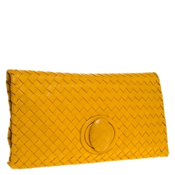 Pre Owned Bottega Veneta Yellow Intrecciato Leather Twist Lock Clutch