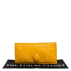 Pre Owned Bottega Veneta Yellow Intrecciato Leather Twist Lock Clutch