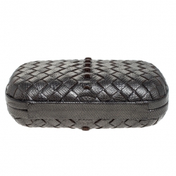 Pre Owned Bottega Veneta Metallic Grey Lizard Knot Clutch 