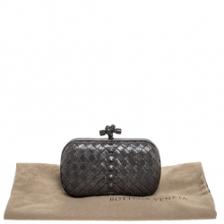 Pre Owned Bottega Veneta Metallic Grey Lizard Knot Clutch 