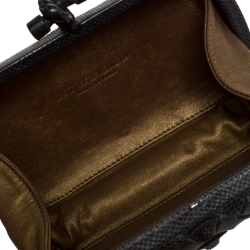 Pre Owned Bottega Veneta Metallic Grey Lizard Knot Clutch 