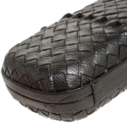 Pre Owned Bottega Veneta Metallic Grey Lizard Knot Clutch 