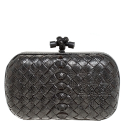 Pre Owned Bottega Veneta Metallic Grey Lizard Knot Clutch 