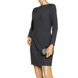 Pre Owned Bottega Veneta Metallic Grey Lizard Knot Clutch 