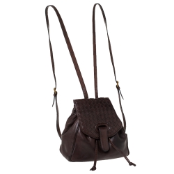 Pre Owned Bottega Veneta Dark Brown Intrecciato Leather Mini Vintage Backpack