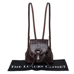 Pre Owned Bottega Veneta Dark Brown Intrecciato Leather Mini Vintage Backpack