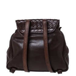 Pre Owned Bottega Veneta Dark Brown Intrecciato Leather Mini Vintage Backpack