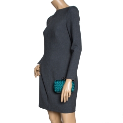 Pre Owned Bottega Veneta Emerald Green Satin and Snakeskin Trim Knot Clutch