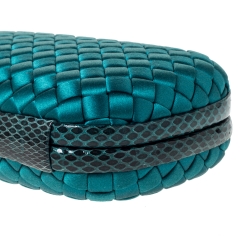 Pre Owned Bottega Veneta Emerald Green Satin and Snakeskin Trim Knot Clutch