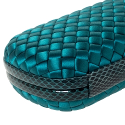 Pre Owned Bottega Veneta Emerald Green Satin and Snakeskin Trim Knot Clutch