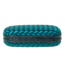 Pre Owned Bottega Veneta Emerald Green Satin and Snakeskin Trim Knot Clutch
