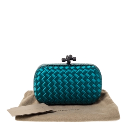 Pre Owned Bottega Veneta Emerald Green Satin and Snakeskin Trim Knot Clutch