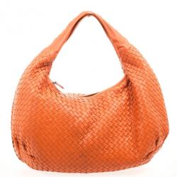 Pre Owned Bottega Veneta Orange Intrecciato Large Hobo
