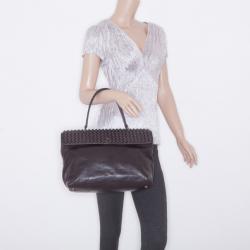 Pre Owned Bottega Veneta Brown Leather Woven Flap Satchel