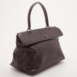 Pre Owned Bottega Veneta Brown Leather Woven Flap Satchel