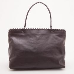 Pre Owned Bottega Veneta Brown Leather Woven Flap Satchel