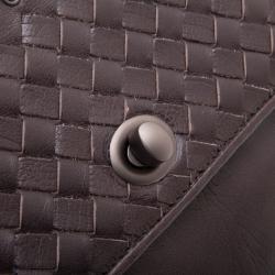 Pre Owned Bottega Veneta Brown Leather Woven Flap Satchel