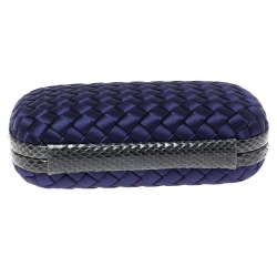 Pre Owned Bottega Veneta Purple/Blue Satin and Snakeskin Trim Knot Clutch