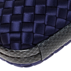 Pre Owned Bottega Veneta Purple/Blue Satin and Snakeskin Trim Knot Clutch