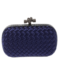 Pre Owned Bottega Veneta Purple/Blue Satin and Snakeskin Trim Knot Clutch