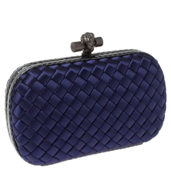 Pre Owned Bottega Veneta Purple/Blue Satin and Snakeskin Trim Knot Clutch