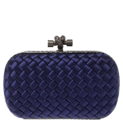 Pre Owned Bottega Veneta Purple/Blue Satin and Snakeskin Trim Knot Clutch