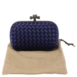 Pre Owned Bottega Veneta Purple/Blue Satin and Snakeskin Trim Knot Clutch