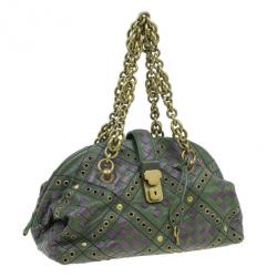 Bottega Veneta Green and Purple Intrecciato Leather Bowling Bag