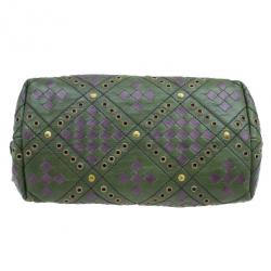 Bottega Veneta Green and Purple Intrecciato Leather Bowling Bag