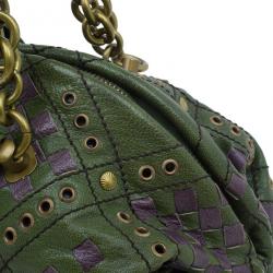 Bottega Veneta Green and Purple Intrecciato Leather Bowling Bag