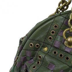 Bottega Veneta Green and Purple Intrecciato Leather Bowling Bag